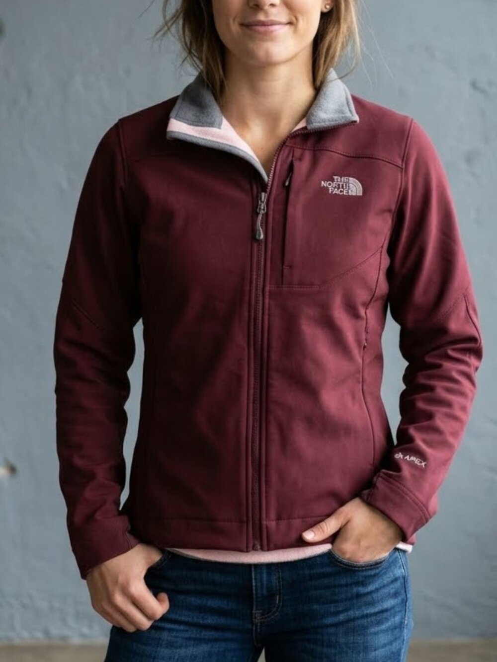 The North Face Apex Soft Shell Fleece Lined Burgundy Zip Jacket Women's L